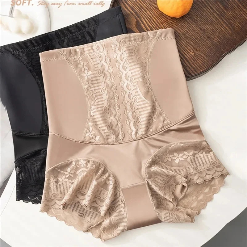 Women Seamless High Waist Tummy Control Shorts Panties with Lace Trim Flat Belly Shaping Slimming Underwear Butt Lifter Boyshort Dames & Queens Dreams-Lingerie