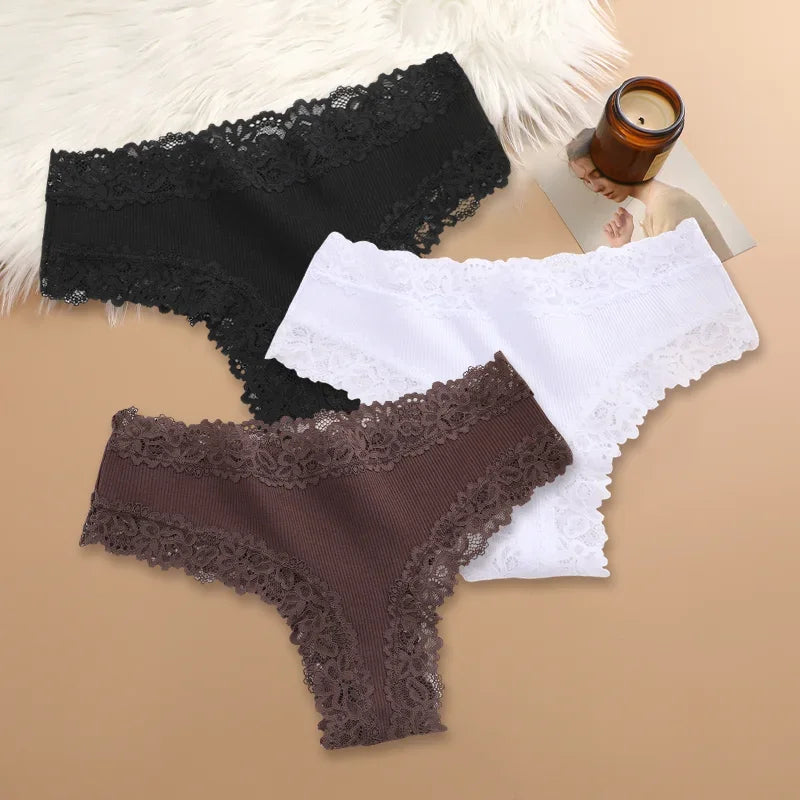 3Pcs/set Women Cotton Lace Panties Floral Intimate Underwear Trendy Patchwork Lace Briefs Female Soft Underpants Lingerie S-XL Dames & Queens Dreams-Lingerie