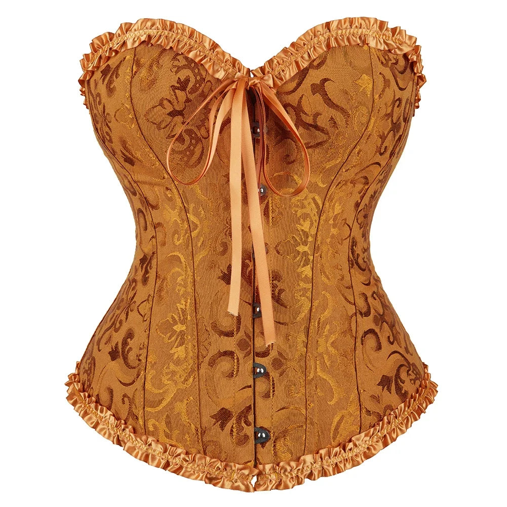 Women Corset Top Jacquard Overbust Bustier Victorian Sexy Lace up Floral Lingerie Korset Vintage Gothic Basques Costume Dames & Queens Dreams-Lingerie